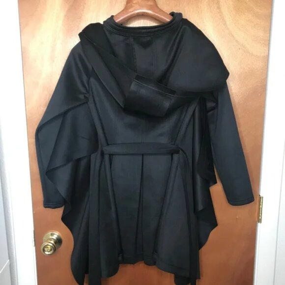 Akira Black Jacket with Hood Size Small Wrap Trench Coat Cape Gothic Steampunk S - Picture 3 of 10